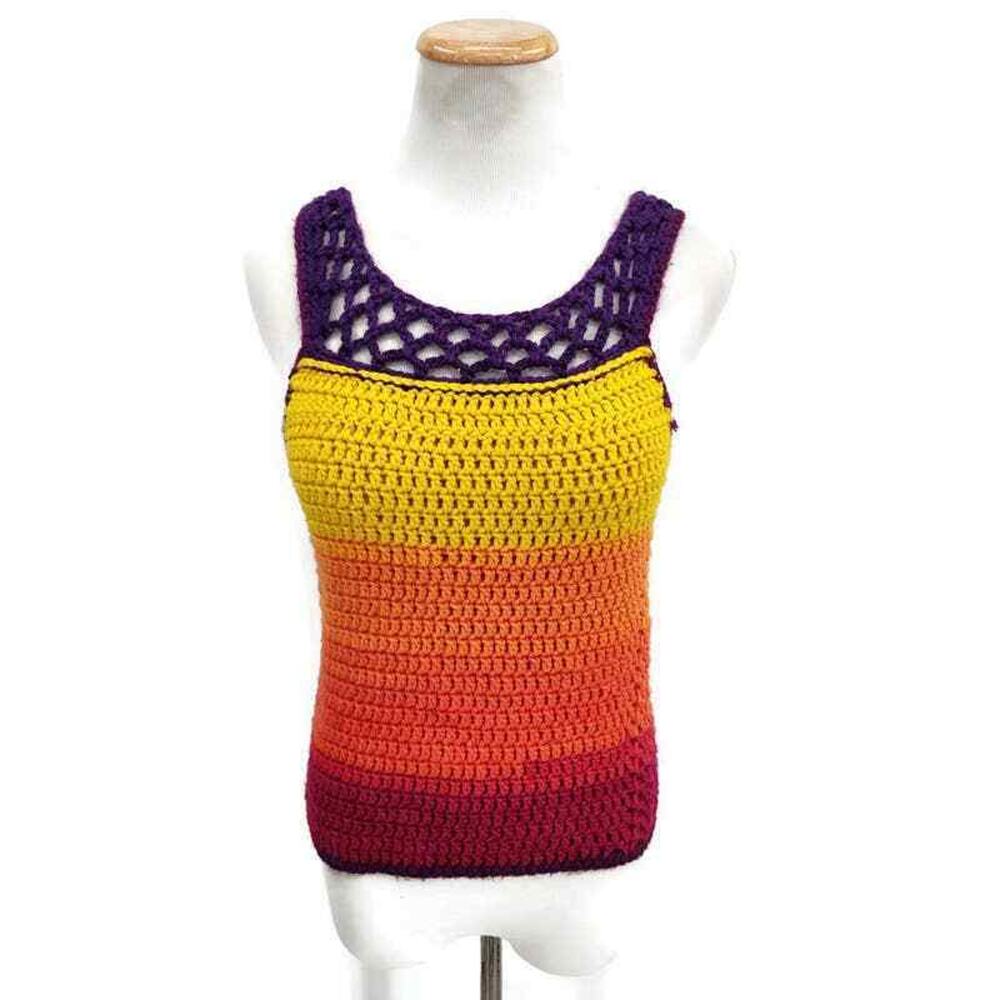 Vintage Homemade crochet rainbow stripe top Festival Hippie Core